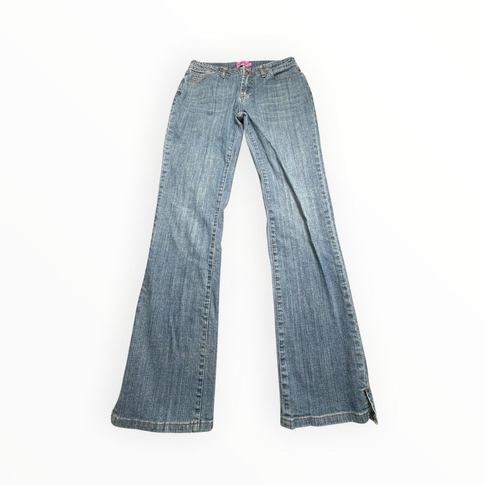 Edikted Jeans Womens Medium Blue Flare Low Rise Side Slit Y2K Denim Pants